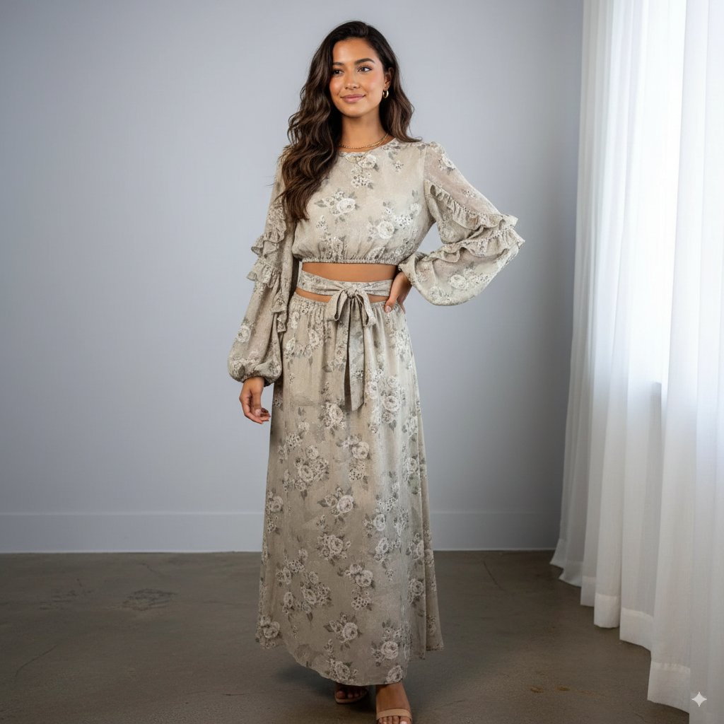 Nwt En Saison Calista Maxi Dress In Taupe Sage